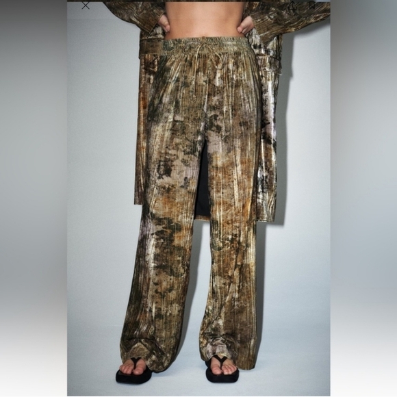 New Zara Tie Dye Velvet Drawstring Mid Rise Multi Color Pants 2435/004 Small - Picture 3 of 14